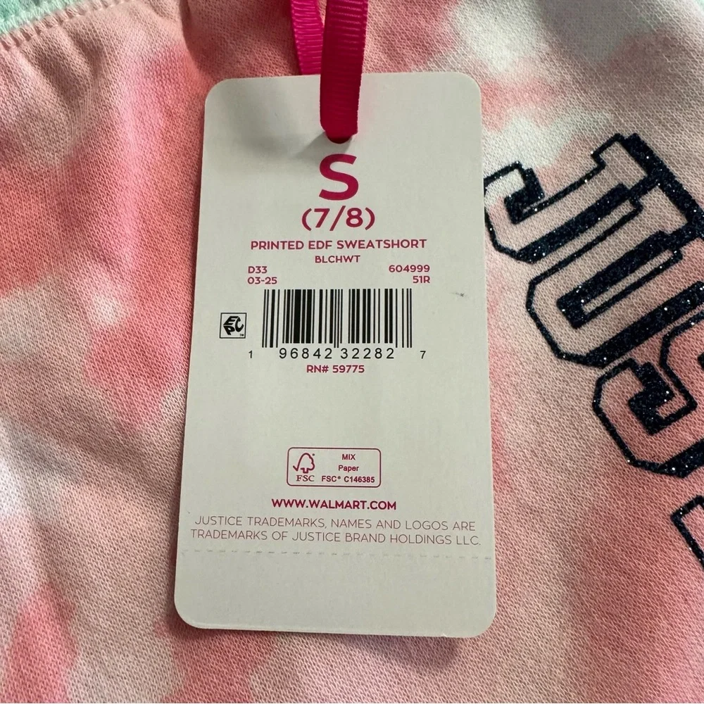 Justice Printed Fleece Sweat Shorts Girls S 7-8  Drawstring Tie-dye New